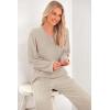 imagePRETTYGARDEN Womens 2 Piece Lounge Sets Ribbed Knit Long Sleeve V Neck Pullover Tops Wide Leg Pants Spring Fall OutfitsApricot