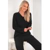 imagePRETTYGARDEN Womens 2 Piece Lounge Sets Ribbed Knit Long Sleeve V Neck Pullover Tops Wide Leg Pants Spring Fall OutfitsBlack