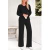 imagePRETTYGARDEN Womens 2 Piece Lounge Sets Ribbed Knit Long Sleeve V Neck Pullover Tops Wide Leg Pants Spring Fall OutfitsBlack