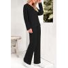 imagePRETTYGARDEN Womens 2 Piece Lounge Sets Ribbed Knit Long Sleeve V Neck Pullover Tops Wide Leg Pants Spring Fall OutfitsBlack