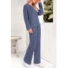 imagePRETTYGARDEN Womens 2 Piece Lounge Sets Ribbed Knit Long Sleeve V Neck Pullover Tops Wide Leg Pants Spring Fall OutfitsDark Blue