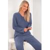 imagePRETTYGARDEN Womens 2 Piece Lounge Sets Ribbed Knit Long Sleeve V Neck Pullover Tops Wide Leg Pants Spring Fall OutfitsDark Blue
