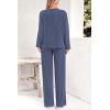 imagePRETTYGARDEN Womens 2 Piece Lounge Sets Ribbed Knit Long Sleeve V Neck Pullover Tops Wide Leg Pants Spring Fall OutfitsDark Blue