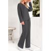imagePRETTYGARDEN Womens 2 Piece Lounge Sets Ribbed Knit Long Sleeve V Neck Pullover Tops Wide Leg Pants Spring Fall OutfitsDark Grey