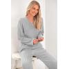 imagePRETTYGARDEN Womens 2 Piece Lounge Sets Ribbed Knit Long Sleeve V Neck Pullover Tops Wide Leg Pants Spring Fall OutfitsGrey