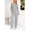 imagePRETTYGARDEN Womens 2 Piece Lounge Sets Ribbed Knit Long Sleeve V Neck Pullover Tops Wide Leg Pants Spring Fall OutfitsGrey