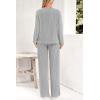 imagePRETTYGARDEN Womens 2 Piece Lounge Sets Ribbed Knit Long Sleeve V Neck Pullover Tops Wide Leg Pants Spring Fall OutfitsGrey