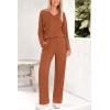 imagePRETTYGARDEN Womens 2 Piece Lounge Sets Ribbed Knit Long Sleeve V Neck Pullover Tops Wide Leg Pants Spring Fall OutfitsYellow Brown