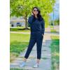 imagePRETTYGARDEN Womens Spring Fall 2 Piece Lounge Outfit Long Sleeve Crewneck Pullover Tops High Waisted Pants Set TracksuitDark Blue