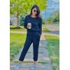 imagePRETTYGARDEN Womens Spring Fall 2 Piece Lounge Outfit Long Sleeve Crewneck Pullover Tops High Waisted Pants Set TracksuitDark Blue