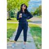 imagePRETTYGARDEN Womens Spring Fall 2 Piece Lounge Outfit Long Sleeve Crewneck Pullover Tops High Waisted Pants Set TracksuitDark Blue