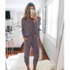 imagePRETTYGARDEN Womens Spring Fall 2 Piece Lounge Outfit Long Sleeve Crewneck Pullover Tops High Waisted Pants Set TracksuitGrey