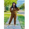 imagePRETTYGARDEN Womens Spring Fall 2 Piece Lounge Outfit Long Sleeve Crewneck Pullover Tops High Waisted Pants Set TracksuitLight Brown