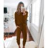 imagePRETTYGARDEN Womens Spring Fall 2 Piece Lounge Outfit Long Sleeve Crewneck Pullover Tops High Waisted Pants Set TracksuitLight Brown