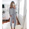 imagePRETTYGARDEN Womens Spring Fall 2 Piece Lounge Outfit Long Sleeve Crewneck Pullover Tops High Waisted Pants Set TracksuitLight Grey