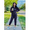 imagePRETTYGARDEN Womens Spring Fall 2 Piece Lounge Outfit Long Sleeve Crewneck Pullover Tops High Waisted Pants Set TracksuitNavy