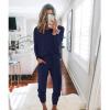 imagePRETTYGARDEN Womens Spring Fall 2 Piece Lounge Outfit Long Sleeve Crewneck Pullover Tops High Waisted Pants Set TracksuitNavy