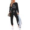 imagePRETTYGARDEN Womens Spring Fall 2 Piece Lounge Outfit Long Sleeve Crewneck Pullover Tops High Waisted Pants Set TracksuitPatternedblack