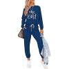 imagePRETTYGARDEN Womens Spring Fall 2 Piece Lounge Outfit Long Sleeve Crewneck Pullover Tops High Waisted Pants Set TracksuitPatterneddark Blue