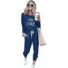 imagePRETTYGARDEN Womens Spring Fall 2 Piece Lounge Outfit Long Sleeve Crewneck Pullover Tops High Waisted Pants Set TracksuitPatterneddark Blue