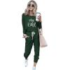 imagePRETTYGARDEN Womens Spring Fall 2 Piece Lounge Outfit Long Sleeve Crewneck Pullover Tops High Waisted Pants Set TracksuitPatterneddark Green