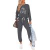 imagePRETTYGARDEN Womens Spring Fall 2 Piece Lounge Outfit Long Sleeve Crewneck Pullover Tops High Waisted Pants Set TracksuitPatterneddark Grey