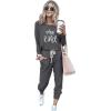 imagePRETTYGARDEN Womens Spring Fall 2 Piece Lounge Outfit Long Sleeve Crewneck Pullover Tops High Waisted Pants Set TracksuitPatterneddark Grey