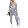 imagePRETTYGARDEN Womens Spring Fall 2 Piece Lounge Outfit Long Sleeve Crewneck Pullover Tops High Waisted Pants Set TracksuitPatternedgrey