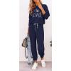 imagePRETTYGARDEN Womens Spring Fall 2 Piece Lounge Outfit Long Sleeve Crewneck Pullover Tops High Waisted Pants Set TracksuitPatternednavy