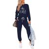 imagePRETTYGARDEN Womens Spring Fall 2 Piece Lounge Outfit Long Sleeve Crewneck Pullover Tops High Waisted Pants Set TracksuitPatternednavy