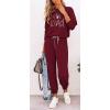 imagePRETTYGARDEN Womens Spring Fall 2 Piece Lounge Outfit Long Sleeve Crewneck Pullover Tops High Waisted Pants Set TracksuitPatternedwine Red