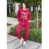 imagePRETTYGARDEN Womens Spring Fall 2 Piece Lounge Outfit Long Sleeve Crewneck Pullover Tops High Waisted Pants Set TracksuitPatternedwine Red