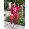 imagePRETTYGARDEN Womens Spring Fall 2 Piece Lounge Outfit Long Sleeve Crewneck Pullover Tops High Waisted Pants Set TracksuitPatternedwine Red
