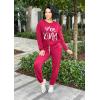 imagePRETTYGARDEN Womens Spring Fall 2 Piece Lounge Outfit Long Sleeve Crewneck Pullover Tops High Waisted Pants Set TracksuitPatternedwine Red