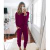 imagePRETTYGARDEN Womens Spring Fall 2 Piece Lounge Outfit Long Sleeve Crewneck Pullover Tops High Waisted Pants Set TracksuitPurple