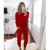 imagePRETTYGARDEN Womens Spring Fall 2 Piece Lounge Outfit Long Sleeve Crewneck Pullover Tops High Waisted Pants Set TracksuitRed