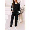 imagePRETTYGARDEN Womens Spring Fall 2 Piece Lounge Outfit Long Sleeve Crewneck Pullover Tops High Waisted Pants Set TracksuitStriped Black