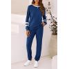 imagePRETTYGARDEN Womens Spring Fall 2 Piece Lounge Outfit Long Sleeve Crewneck Pullover Tops High Waisted Pants Set TracksuitStriped Dark Blue