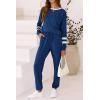 imagePRETTYGARDEN Womens Spring Fall 2 Piece Lounge Outfit Long Sleeve Crewneck Pullover Tops High Waisted Pants Set TracksuitStriped Dark Blue