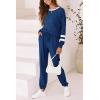 imagePRETTYGARDEN Womens Spring Fall 2 Piece Lounge Outfit Long Sleeve Crewneck Pullover Tops High Waisted Pants Set TracksuitStriped Dark Blue
