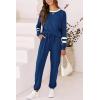 imagePRETTYGARDEN Womens Spring Fall 2 Piece Lounge Outfit Long Sleeve Crewneck Pullover Tops High Waisted Pants Set TracksuitStriped Dark Blue