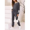imagePRETTYGARDEN Womens Spring Fall 2 Piece Lounge Outfit Long Sleeve Crewneck Pullover Tops High Waisted Pants Set TracksuitStriped Dark Grey