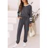 imagePRETTYGARDEN Womens Spring Fall 2 Piece Lounge Outfit Long Sleeve Crewneck Pullover Tops High Waisted Pants Set TracksuitStriped Dark Grey