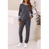 imagePRETTYGARDEN Womens Spring Fall 2 Piece Lounge Outfit Long Sleeve Crewneck Pullover Tops High Waisted Pants Set TracksuitStriped Dark Grey