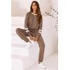 imagePRETTYGARDEN Womens Spring Fall 2 Piece Lounge Outfit Long Sleeve Crewneck Pullover Tops High Waisted Pants Set TracksuitStriped Dark Khaki