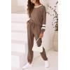 imagePRETTYGARDEN Womens Spring Fall 2 Piece Lounge Outfit Long Sleeve Crewneck Pullover Tops High Waisted Pants Set TracksuitStriped Dark Khaki