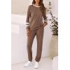 imagePRETTYGARDEN Womens Spring Fall 2 Piece Lounge Outfit Long Sleeve Crewneck Pullover Tops High Waisted Pants Set TracksuitStriped Dark Khaki