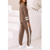 imagePRETTYGARDEN Womens Spring Fall 2 Piece Lounge Outfit Long Sleeve Crewneck Pullover Tops High Waisted Pants Set TracksuitStriped Dark Khaki