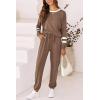 imagePRETTYGARDEN Womens Spring Fall 2 Piece Lounge Outfit Long Sleeve Crewneck Pullover Tops High Waisted Pants Set TracksuitStriped Dark Khaki