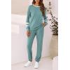imagePRETTYGARDEN Womens Spring Fall 2 Piece Lounge Outfit Long Sleeve Crewneck Pullover Tops High Waisted Pants Set TracksuitStriped Fruit Green